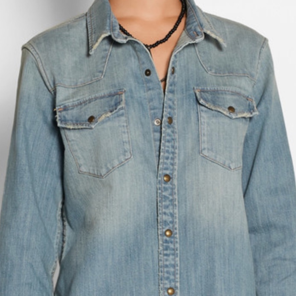 NWOT CURRENT ELLIOTT JEAN DENIM WESTERN SHIRT 2 M
